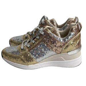 Michael‎ Kors Gold & Silver Sequin Platform Sneakers Size 9.5 Women's Shoes